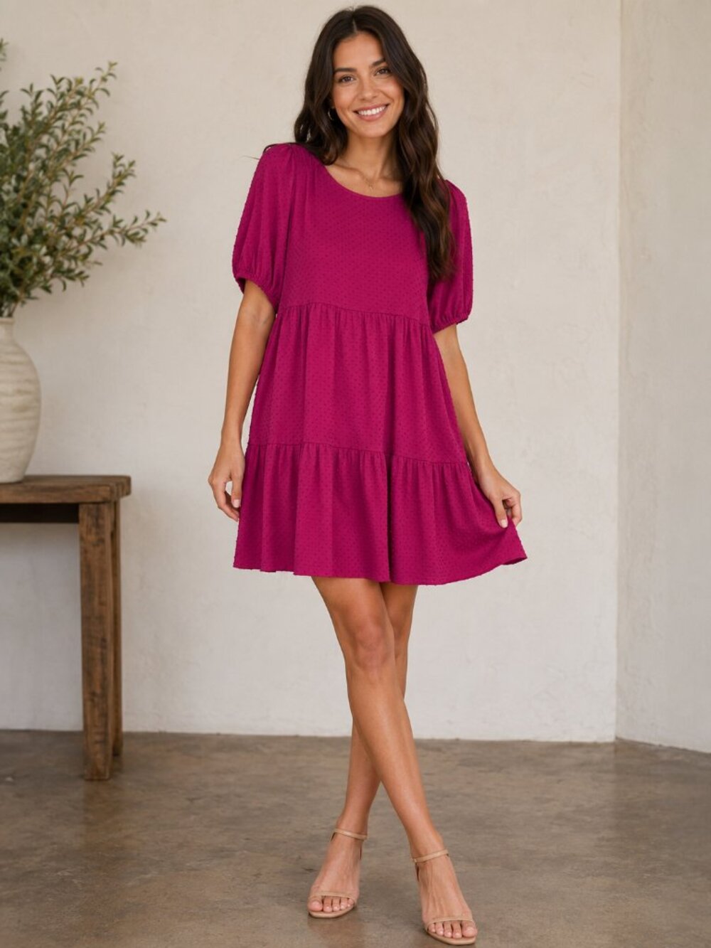 J Crew Factory vibrant pink Swiss dot dress, size medium